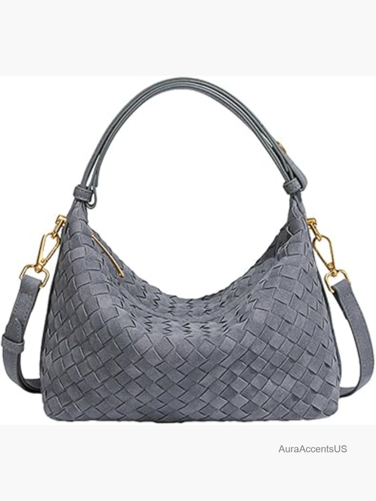 Faux Suede Woven Hobo Bag Shoulder Purse Satchel Tote